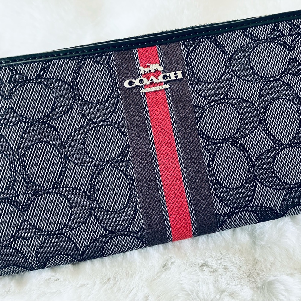 Coach Black and Red Wallet with Monogram Pattern